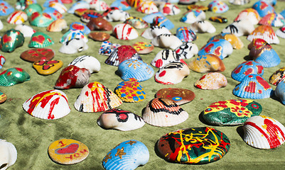 Image showing Clam shells souvenirs. Painted figures