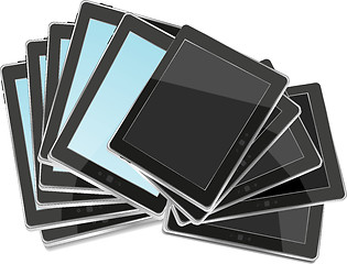 Image showing Black abstract tablet pc set on white background