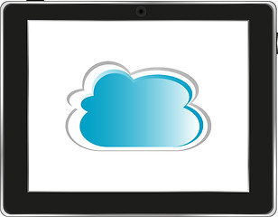 Image showing realistic computer tablet with cloud on background isolated on white