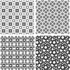 Image showing Set of 4 seamless patterns. Monochrome geometrical patterns