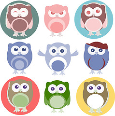 Image showing Set of cartoon owls with various emotions