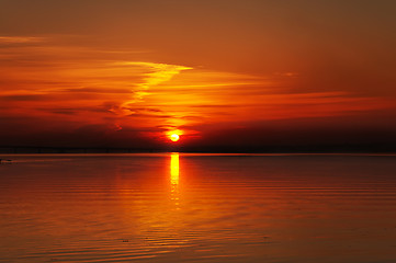 Image showing red sunset over river