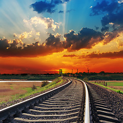Image showing red sunset over railway to horizon