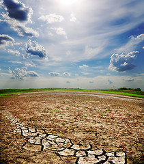 Image showing dramatic sky over dry cracked earth