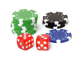 Image showing Poker chips and dices