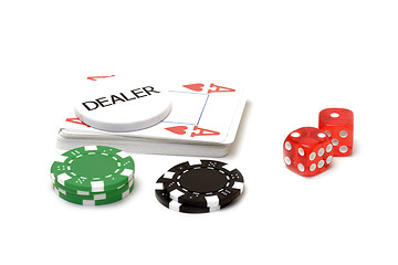 Image showing Set of poker chips, cards and dices 