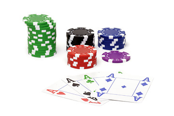 Image showing Set of poker chips and cards  