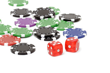 Image showing Poker chips and dices