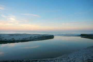 Image showing Sunrise in the beach and lake