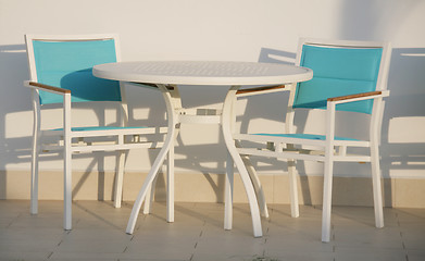 Image showing Outdoor, modern furniture-table and chairs. 