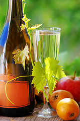 Image showing Champagne  glass and fruits