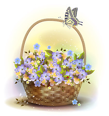 Image showing Wicker basket with violets. Victorian style.