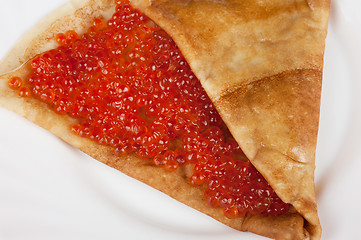 Image showing Pancake with red caviar