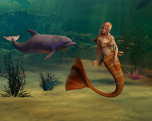 Image showing Mermaid and Dolphin