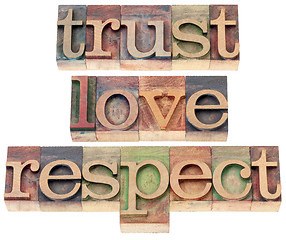 Image showing trust, love, respect in wood type