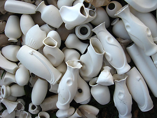 Image showing Many white amphoras on sale