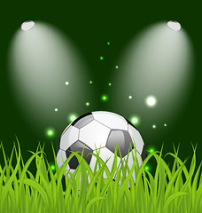 Image showing Soccer ball on green grass with light 