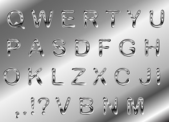 Image showing vector set of silver metallic fonts