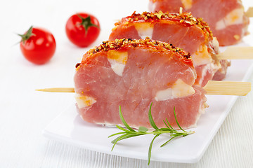 Image showing raw pork meat with spices for grill