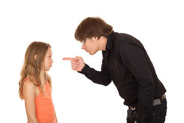 Image showing Angry father pointing finger at his child