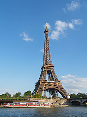 Image showing Eiffel tower and taxi boats, Paris, June 2013