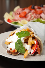 Image showing Greek Gyro and Antipasto Salad