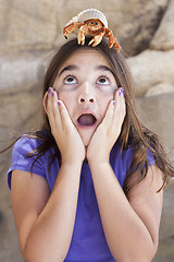 Image showing Young Girl Playing with Toy Hermit Crab