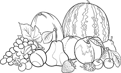 Image showing fruits group illustration for Coloring Book