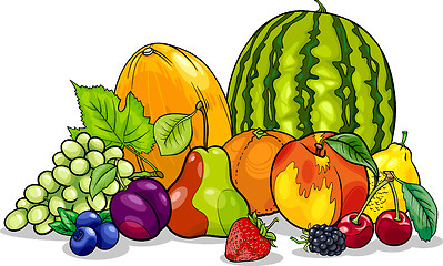 Image showing fruits group cartoon illustration