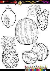 Image showing cartoon fruits set for coloring book