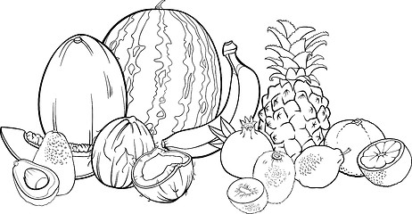 Image showing tropical fruits illustration for coloring book