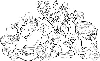 Image showing fruits and vegetables for coloring book