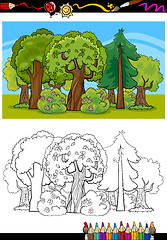 Image showing trees and forest cartoon for coloring book