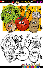 Image showing vegetables group cartoon for coloring book