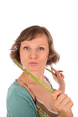 Image showing Woman with asparagus