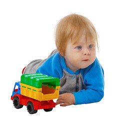 Image showing Funny kid with a toy car