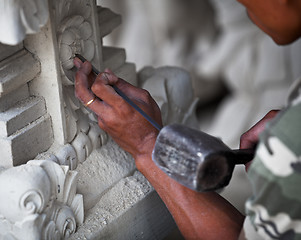 Image showing Master at work - stone carving Indonesia, Bali.