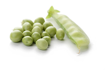 Image showing Ripe pea vegetable with green leaf isolated on white background