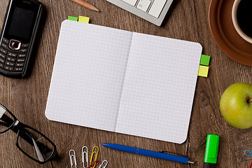 Image showing Notebook and office supplies