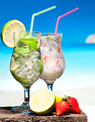 Image showing Cocktails on a beach