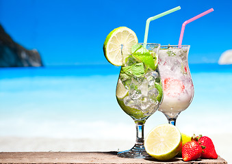 Image showing Cocktails on a beach