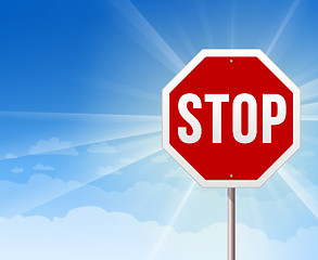 Image showing Stop Roadsign on Blue Sky Background