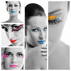 Image showing collage photo of Beautiful Woman with  Luxury Makeup