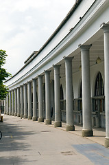 Image showing Ljubljanica river's edge colonnade marketplace column architectu