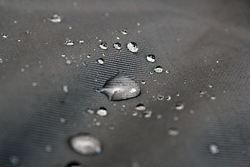 Image showing detail of rain drops on waterproof material