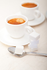 Image showing Italian espresso coffee and sugar cubes