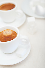 Image showing Italian espresso coffee and sugar cubes