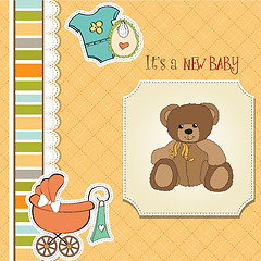 Image showing baby shower card with teddy bear toy