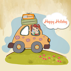 Image showing happy woman going on holiday by car