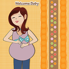 Image showing happy pregnant woman, baby shower card